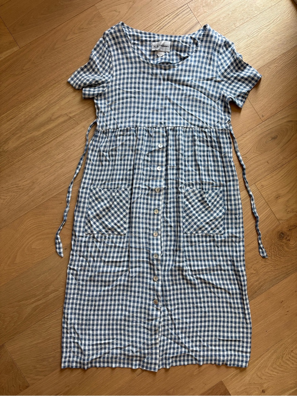 Vintage S.L. Fashions Blue and White Gingham Midi Dress